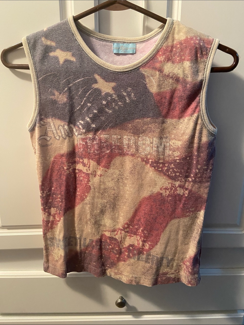 Sleeveless American Flag Graphic Tank Top - Pink/Beige
